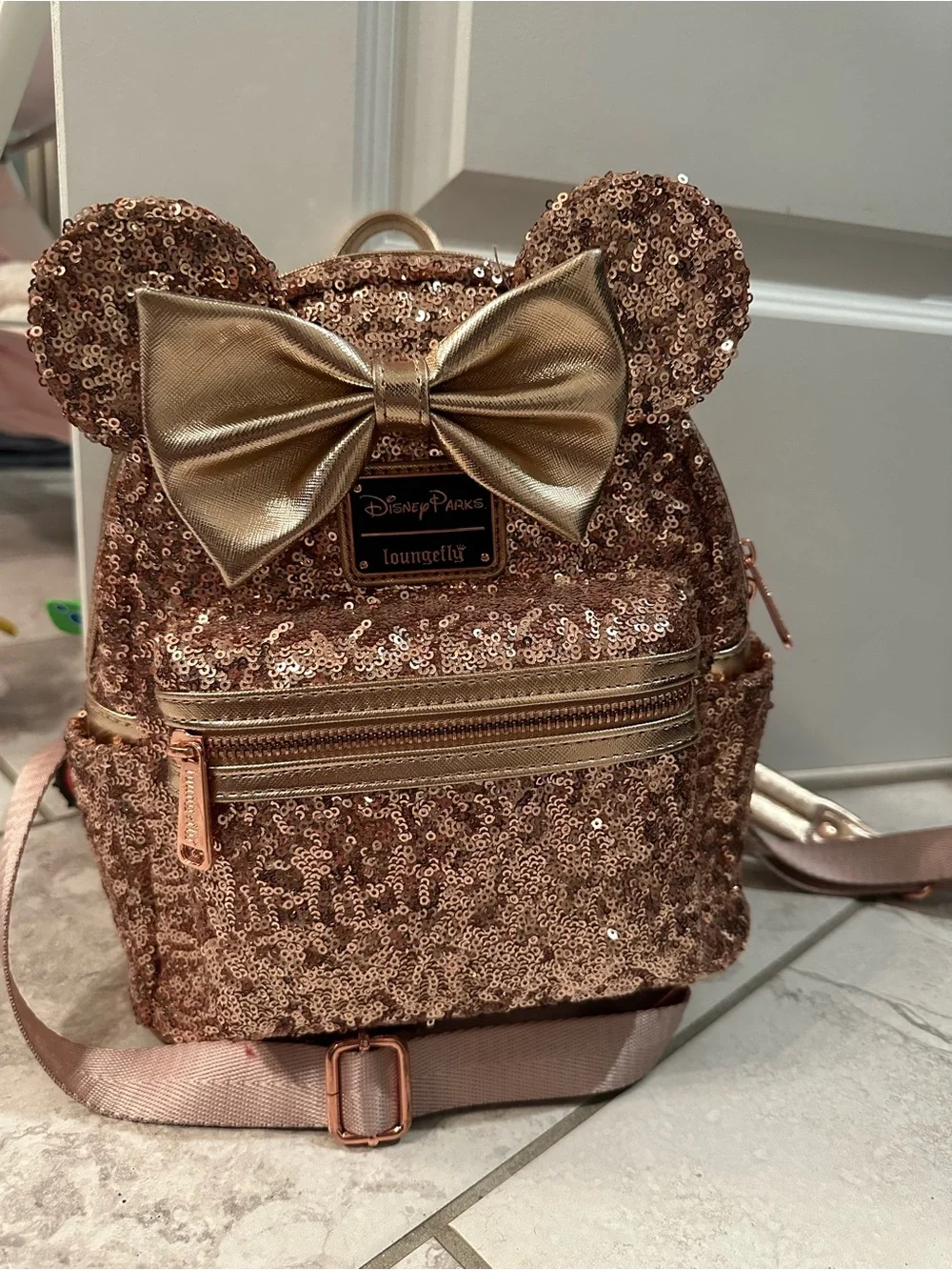 Disney Parks x Loungefly Rose Gold Sequin Mini Backpack